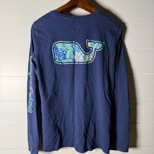 Vineyard Vines Long Sleeve T-Shirt Navy with Colorful Whale Sz Medium